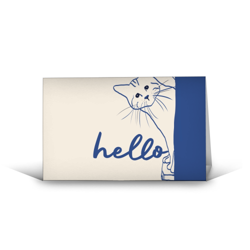 Hello cute cat print - funny greeting card by Giddy Kipper