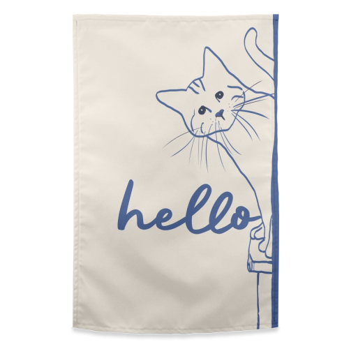 Hello cute cat print - funny tea towel by Giddy Kipper
