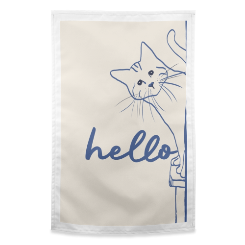 Hello cute cat print - funny tea towel by Giddy Kipper