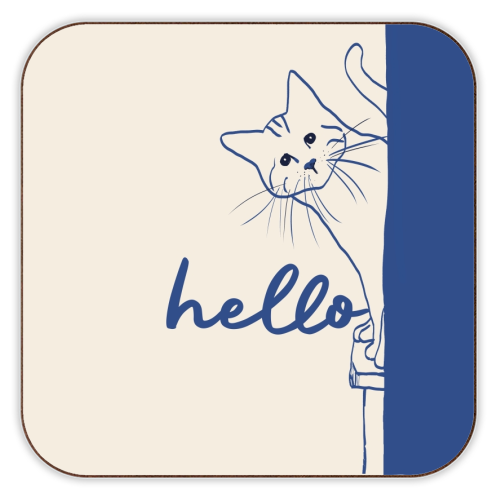 Hello cute cat print - personalised beer coaster by Giddy Kipper