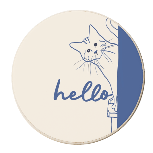 Hello cute cat print - personalised beer coaster by Giddy Kipper