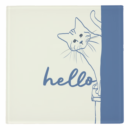 Hello cute cat print - personalised beer coaster by Giddy Kipper