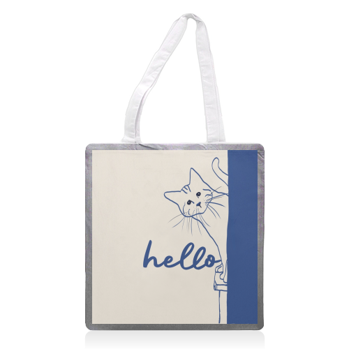 Hello cute cat print - printed canvas tote bag by Giddy Kipper