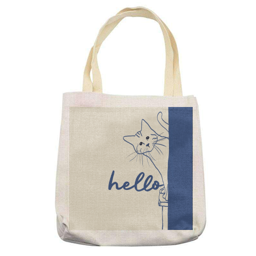 Hello cute cat print - printed canvas tote bag by Giddy Kipper