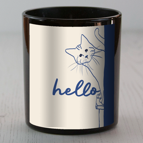 Hello cute cat print - scented candle by Giddy Kipper