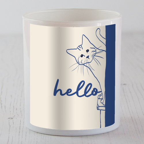 Hello cute cat print - scented candle by Giddy Kipper