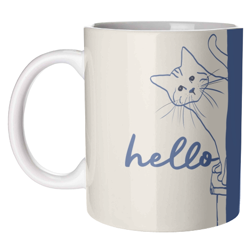 Hello cute cat print - unique mug by Giddy Kipper