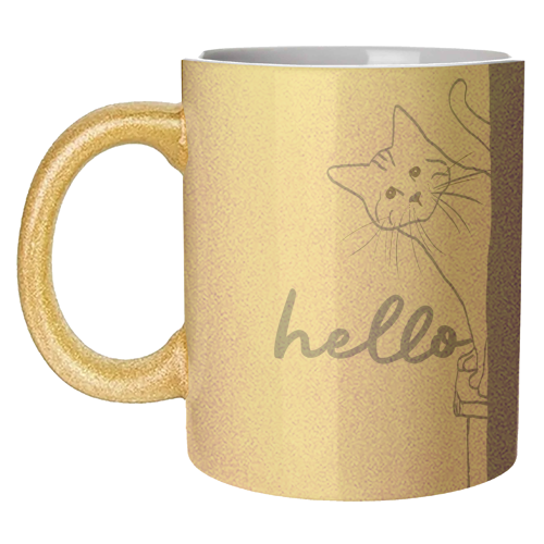 Hello cute cat print - unique mug by Giddy Kipper