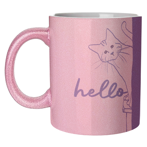 Hello cute cat print - unique mug by Giddy Kipper