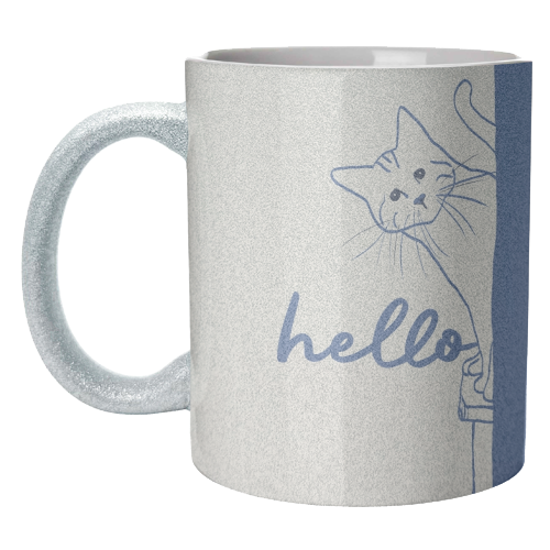Hello cute cat print - unique mug by Giddy Kipper