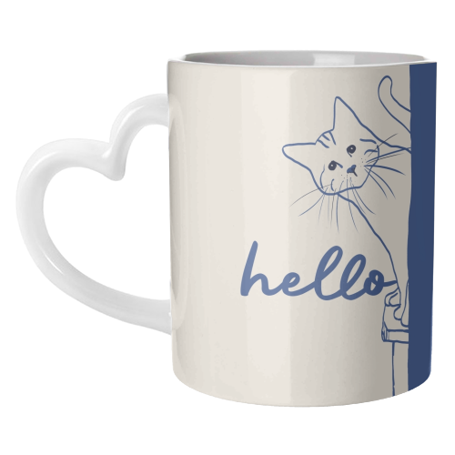 Hello cute cat print - unique mug by Giddy Kipper