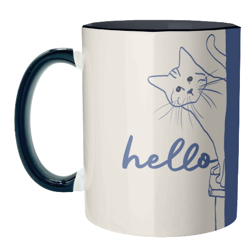 Hello cute cat print - unique mug by Giddy Kipper