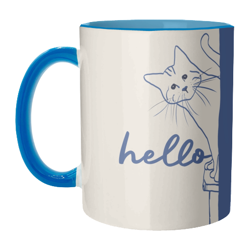 Hello cute cat print - unique mug by Giddy Kipper