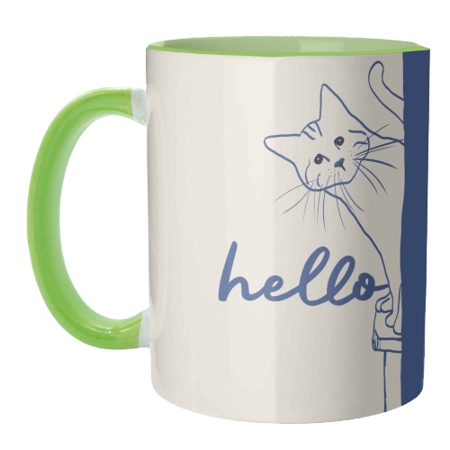 Hello cute cat print - unique mug by Giddy Kipper