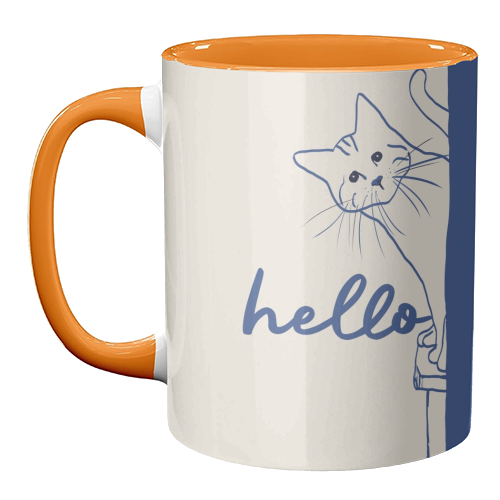 Hello cute cat print - unique mug by Giddy Kipper