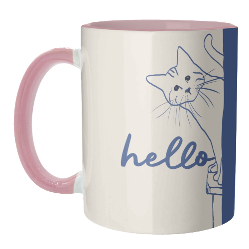 Hello cute cat print - unique mug by Giddy Kipper