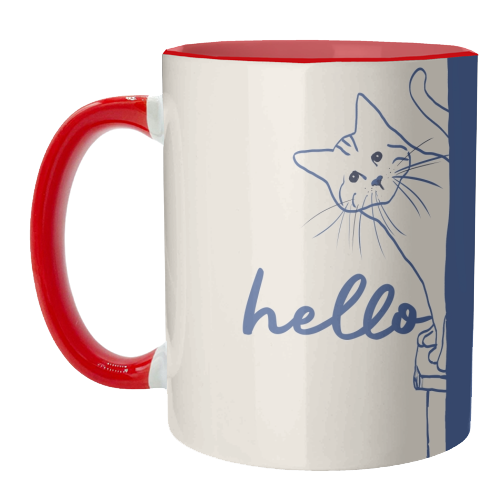 Hello cute cat print - unique mug by Giddy Kipper