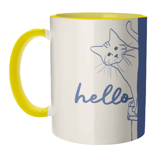 Hello cute cat print - unique mug by Giddy Kipper