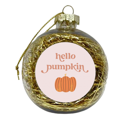Hello Pumpkin Cute Pink Retro Vintage Font - xmas bauble by Toni Scott