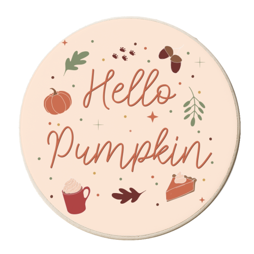 Hello pumpkin fall print - personalised beer coaster by The Girl Next Draw