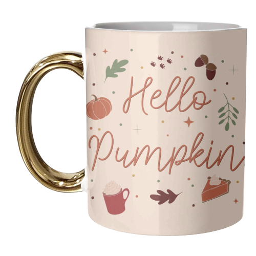 Hello pumpkin fall print - unique mug by The Girl Next Draw