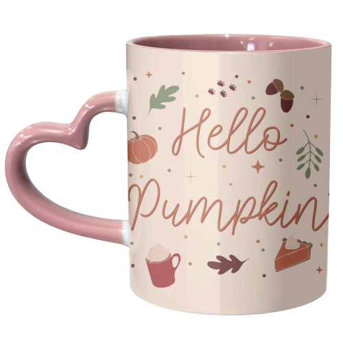 Hello pumpkin fall print - unique mug by The Girl Next Draw