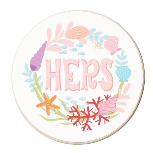 Hers illustrated lettering  - personalised beer coaster by Liv Wan