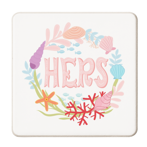 Hers illustrated lettering  - personalised beer coaster by Liv Wan