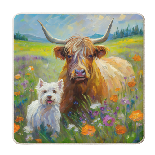 Highland Cow and Highland Terrier - personalised beer coaster by AP