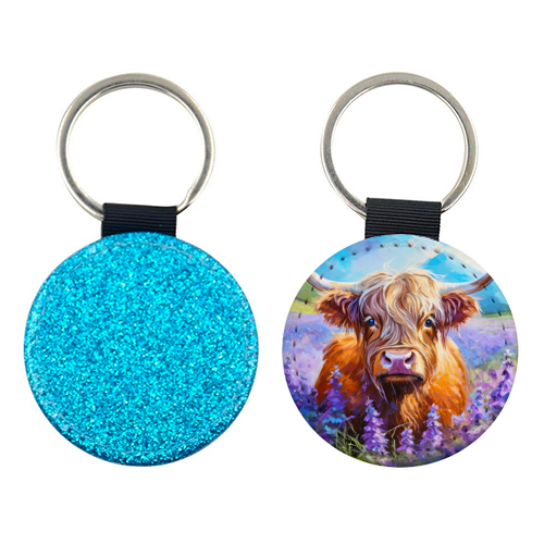 Highland Cow in a field of lavender - keyring by AP