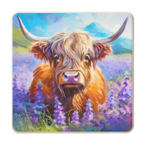 Highland Cow in a field of lavender - personalised beer coaster by AP