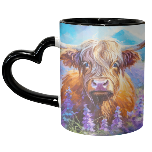 Highland Cow in a field of lavender - unique mug by AP