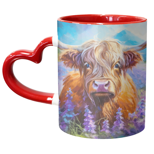 Highland Cow in a field of lavender - unique mug by AP