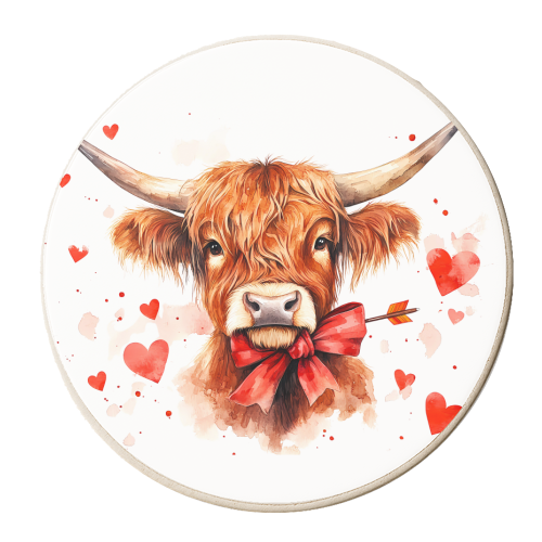 Highland cow Valentine - personalised beer coaster by haris kavalla