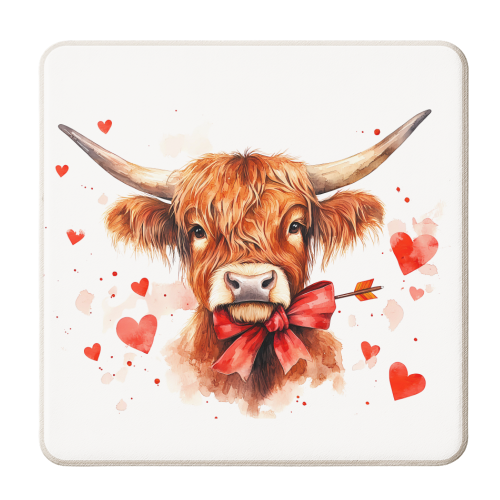 Highland cow Valentine - personalised beer coaster by haris kavalla