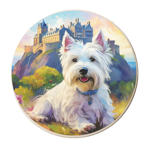 Highland Terrier at Edinburgh Castle - personalised beer coaster by AP