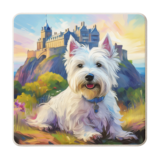 Highland Terrier at Edinburgh Castle - personalised beer coaster by AP