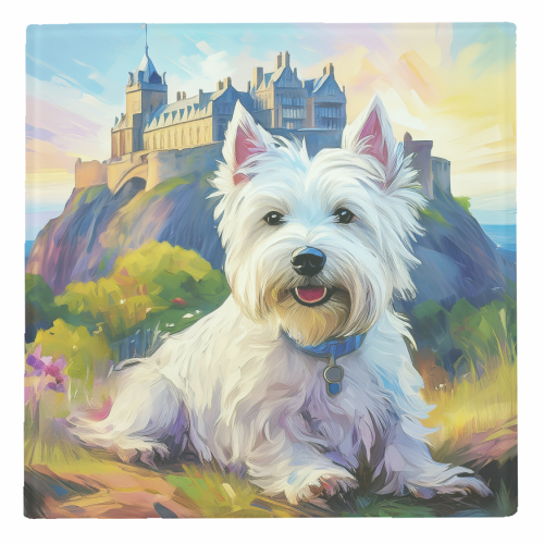 Highland Terrier at Edinburgh Castle - personalised beer coaster by AP