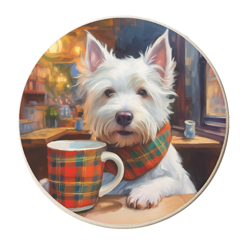 Highland Terrier having a brew - personalised beer coaster by AP