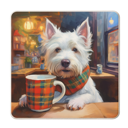 Highland Terrier having a brew - personalised beer coaster by AP