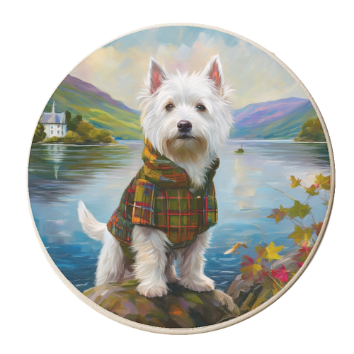 Highland Terrier in Tartan - personalised beer coaster by AP