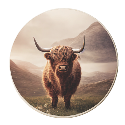 Highlands cow - personalised beer coaster by haris kavalla