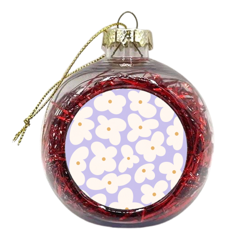 Hippie Retro Daisy Pattern in Very Peri - xmas bauble by Dominique Vari