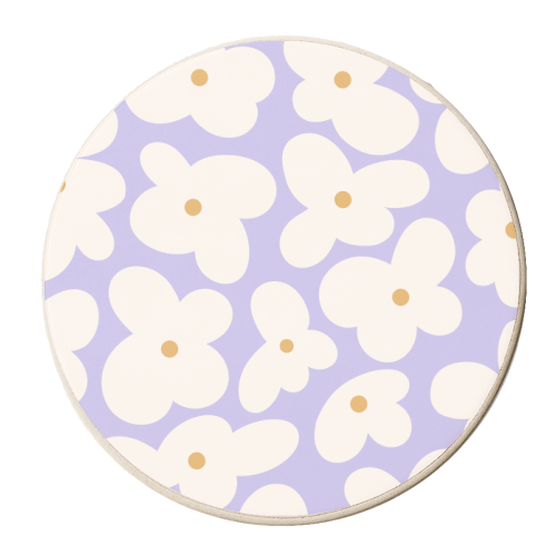 Hippie Retro Daisy Pattern in Very Peri - personalised beer coaster by Dominique Vari