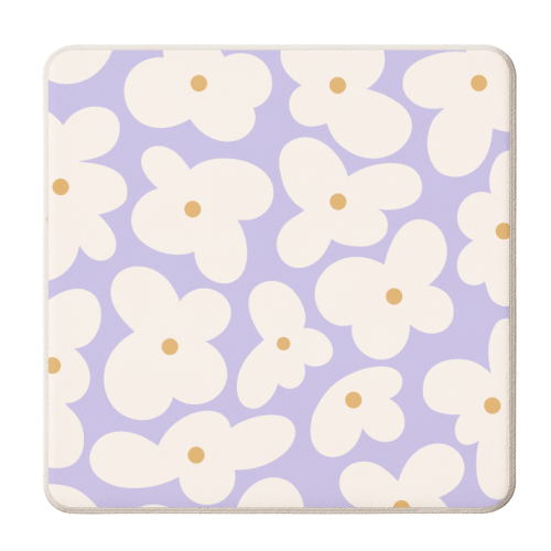 Hippie Retro Daisy Pattern in Very Peri - personalised beer coaster by Dominique Vari