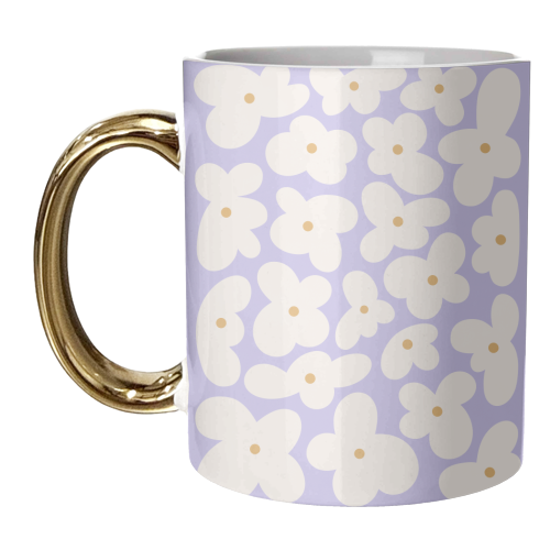 Hippie Retro Daisy Pattern in Very Peri - unique mug by Dominique Vari