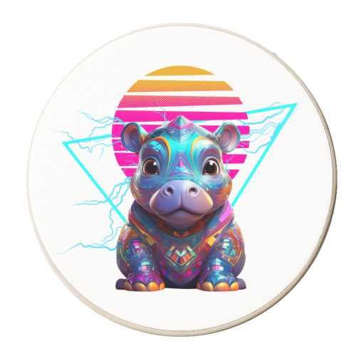 Hippo Synthwave - personalised beer coaster by AbstraHaus by EZbie