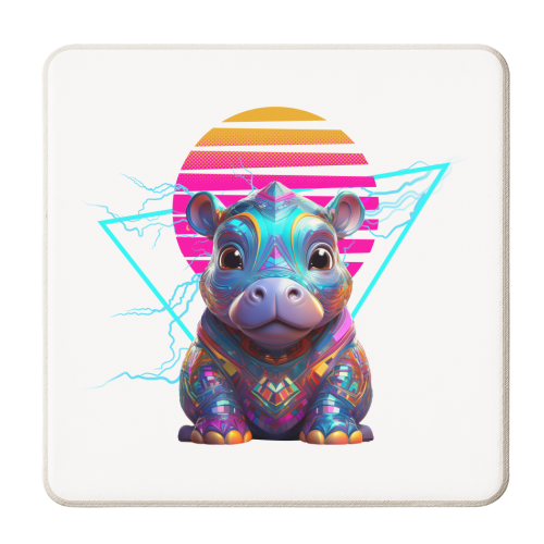 Hippo Synthwave - personalised beer coaster by AbstraHaus by EZbie