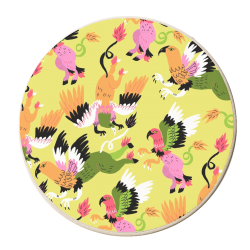 Hippogriffs (pattern, yellow version) - personalised beer coaster by Ezra W. Smith