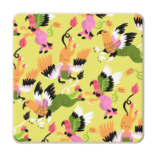 Hippogriffs (pattern, yellow version) - personalised beer coaster by Ezra W. Smith